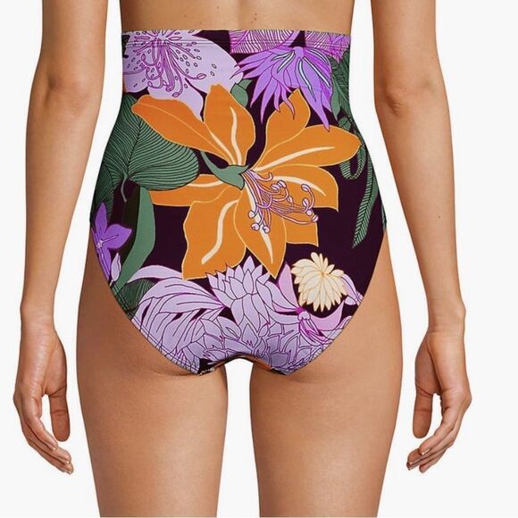 Land's End High Waist control bikini bottom dark wine multi floral Blooms 12 - Picture 2 of 4